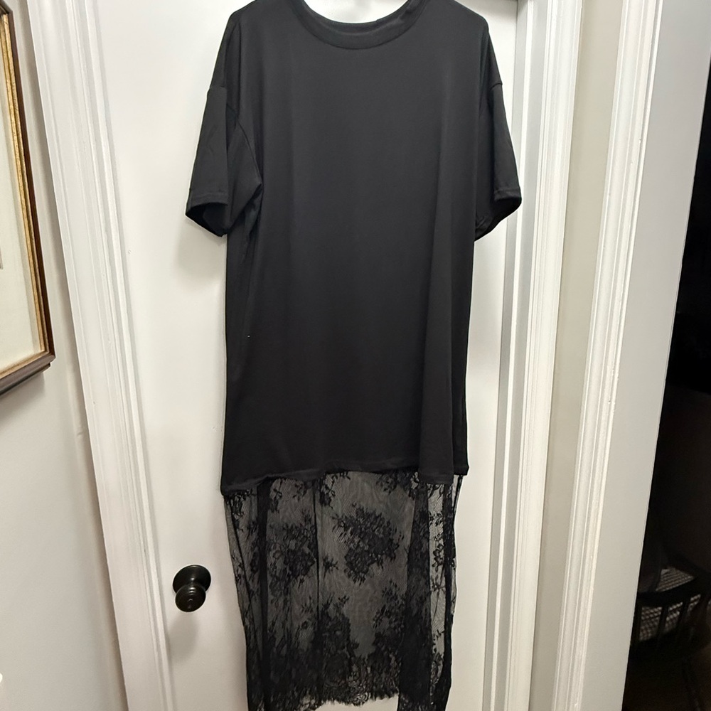 Oversized Black Lace Maxi Tee Dress
